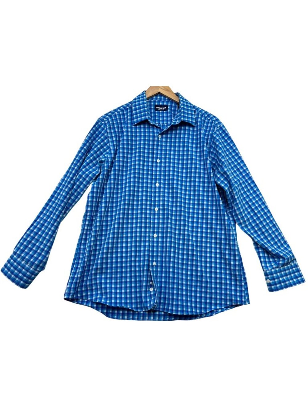 Lands' End Men's Regular Fit Button-Down Shirt Long Sleeve Sz L Blue White Plaid